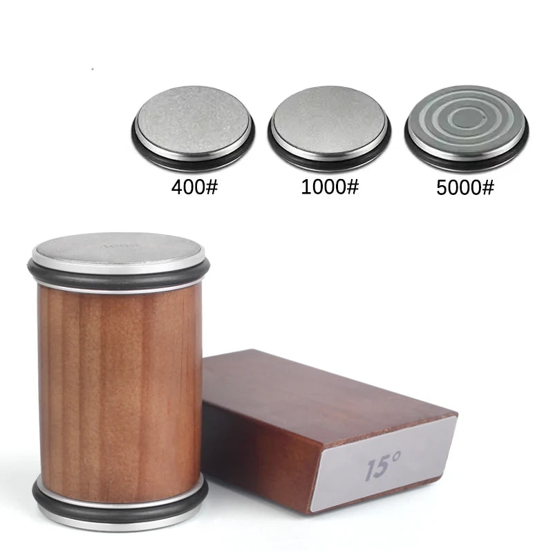 Rolling Knife Sharpener Kit – 15° & 20° Magnetic Angle Block, Diamond Discs