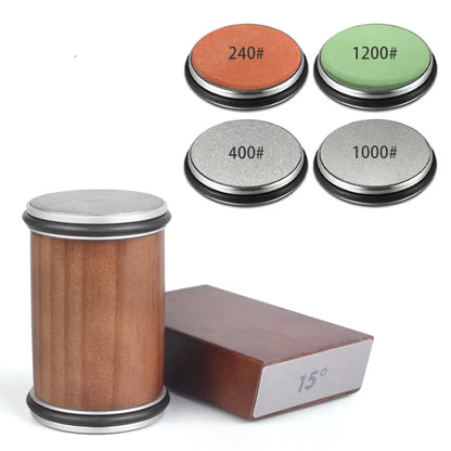 Rolling Knife Sharpener Kit – 15° & 20° Magnetic Angle Block, Diamond Discs