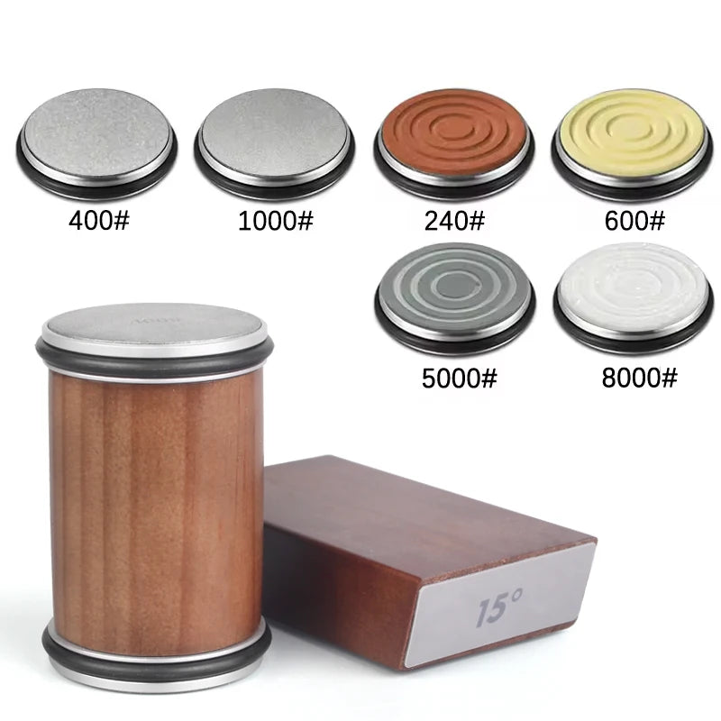 Rolling Knife Sharpener Kit – 15° & 20° Magnetic Angle Block, Diamond Discs