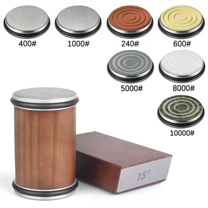 Rolling Knife Sharpener Kit – 15° & 20° Magnetic Angle Block, Diamond Discs
