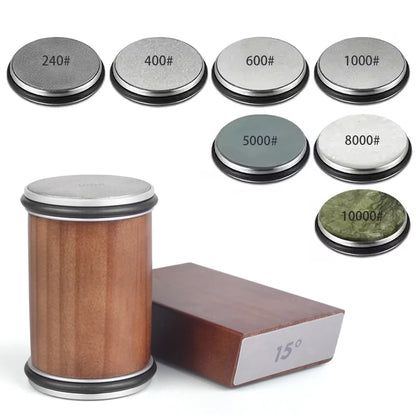 Rolling Knife Sharpener Kit – 15° & 20° Magnetic Angle Block, Diamond Discs