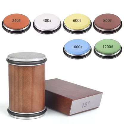 Rolling Knife Sharpener Kit – 15° & 20° Magnetic Angle Block, Diamond Discs