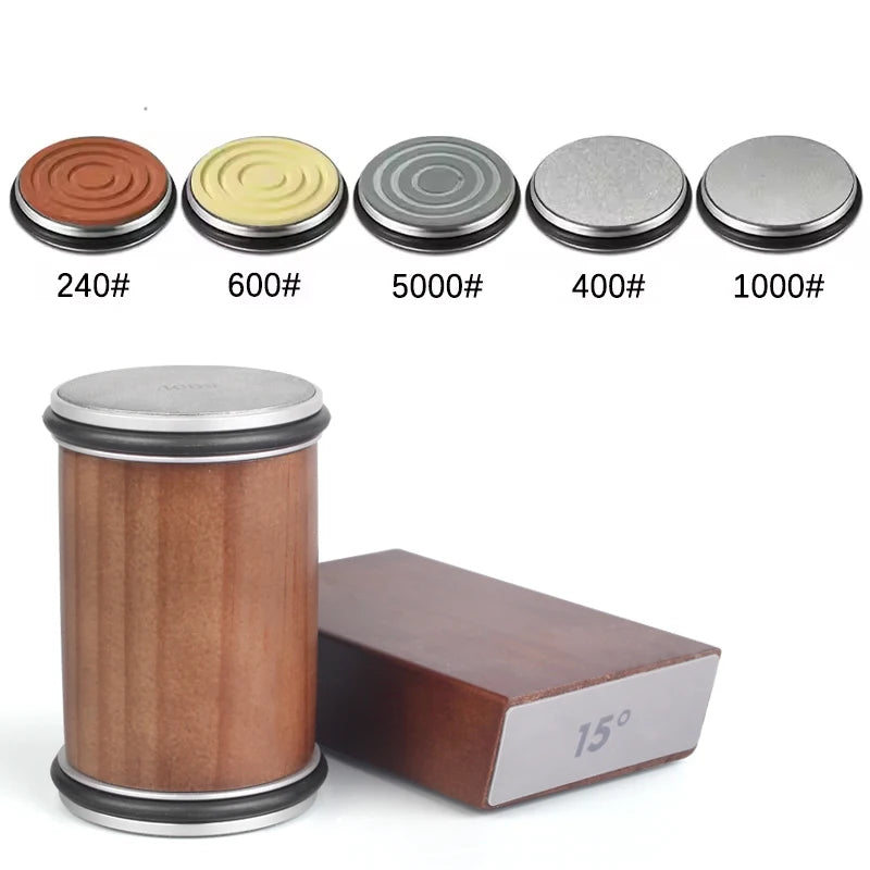 Rolling Knife Sharpener Kit – 15° & 20° Magnetic Angle Block, Diamond Discs