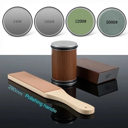 Rolling Knife Sharpener Kit – 15° & 20° Magnetic Angle Block, Diamond Discs