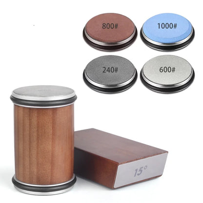 Rolling Knife Sharpener Kit – 15° & 20° Magnetic Angle Block, Diamond Discs