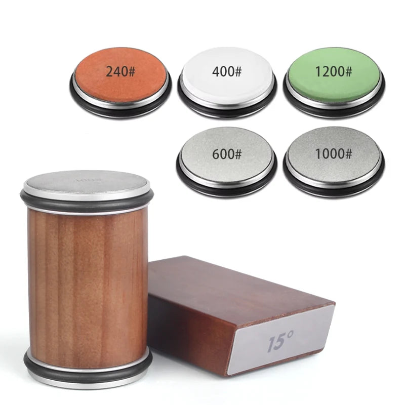 Rolling Knife Sharpener Kit – 15° & 20° Magnetic Angle Block, Diamond Discs