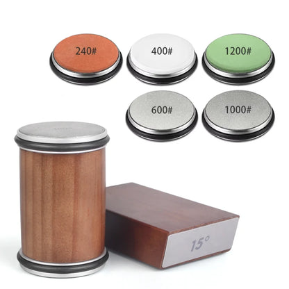 Rolling Knife Sharpener Kit – 15° & 20° Magnetic Angle Block, Diamond Discs