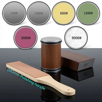 Rolling Knife Sharpener Kit – 15° & 20° Magnetic Angle Block, Diamond Discs